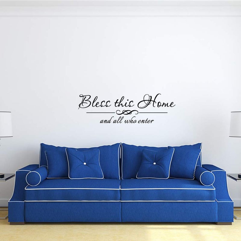 MOVANKRO Bless This Home and All Who Enter - Pure Black Vinyl Wall Decal Quote Carved Seperated Letters Home Entryway Lettering Blessed Stickers Room Decor Art Handwriting - Image 3